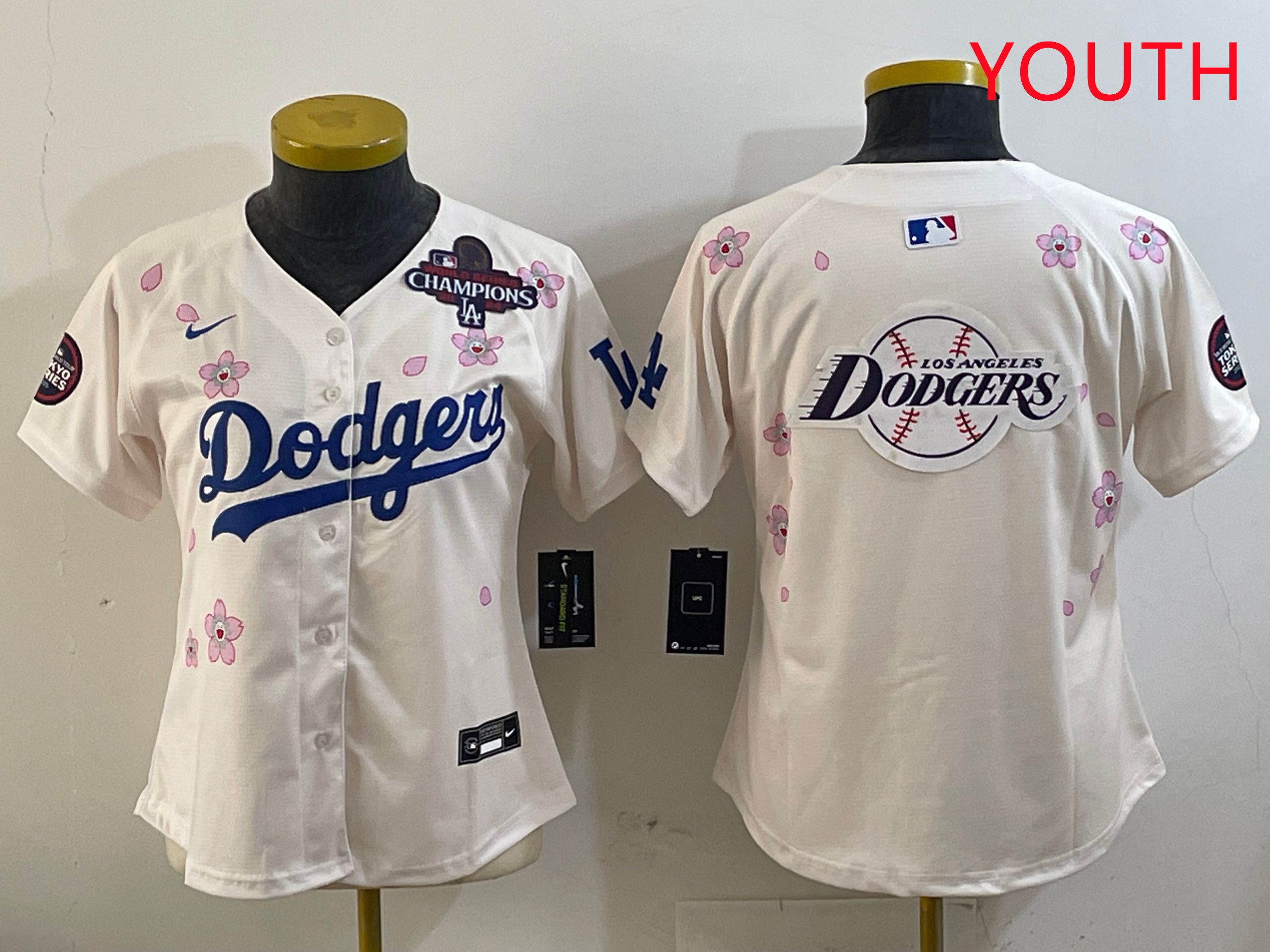 Youth Los Angeles Dodgers Blank Cream Sakura Edition 2025 Nike MLB Jersey style 27->youth mlb jersey->Youth Jersey